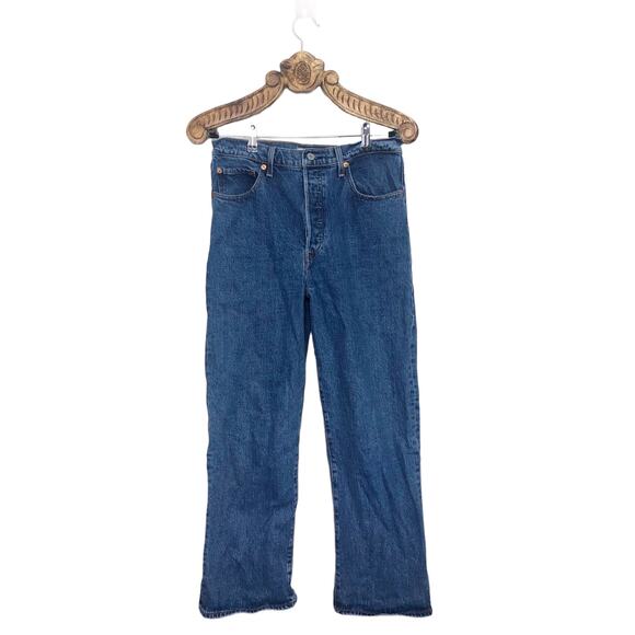 Levis Jeans Rib Cage Straight Leg High Rise Button Fly Rigid Denim Dark Blue 31 - Picture 1 of 10